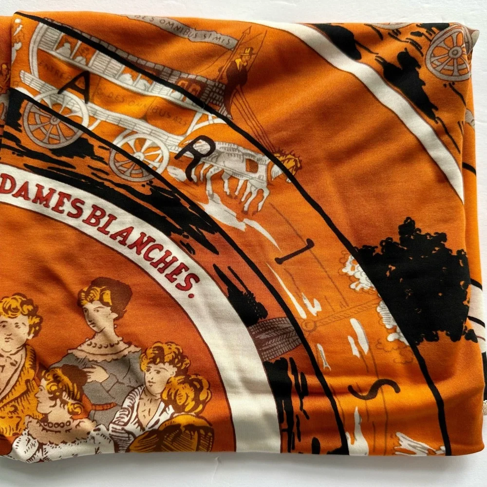 Hermes Silk Jersey 38” by 35”scarf shawl wrap Jeu Des Omnibus Et Dames Blanches